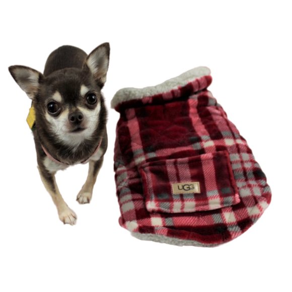 UGG Dog Ugg Avery Red Cream Quilted Plaid Wool Shearling Lined Pet